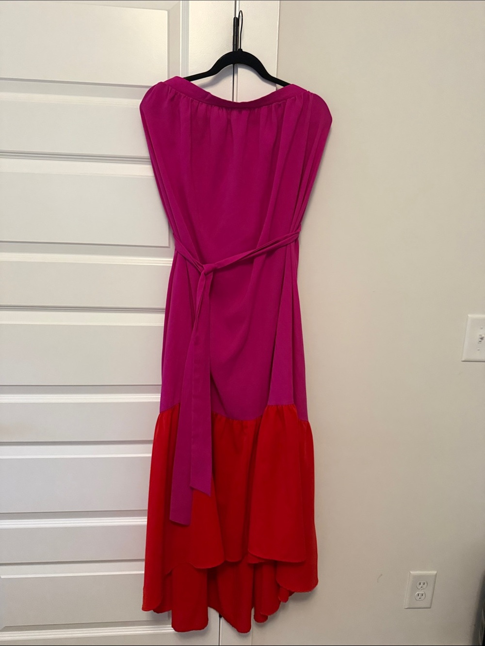 TCEC Fuchsia and Red Colorblock Midi Dress